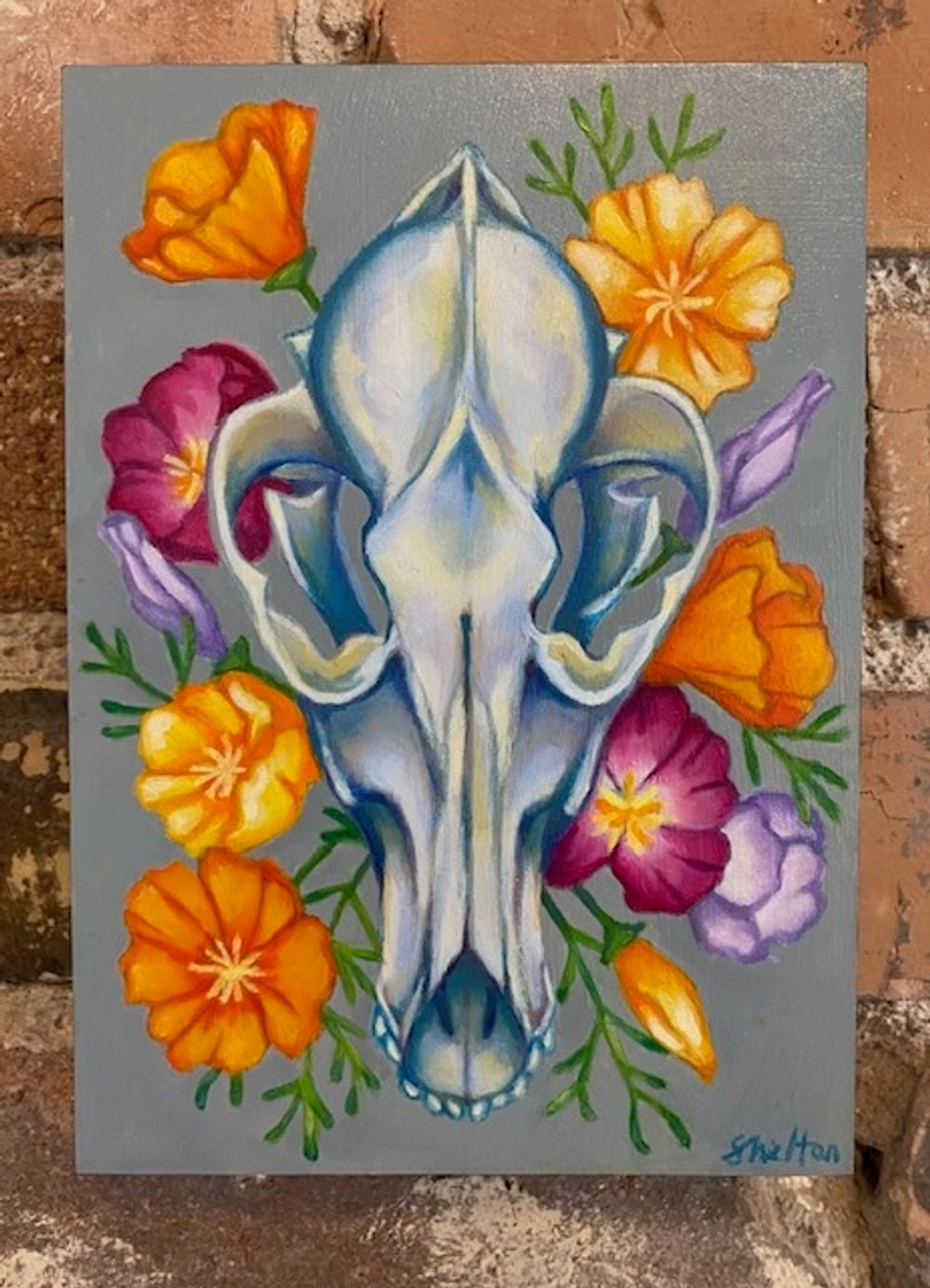 Coyote Skull & Poppy Flowers
